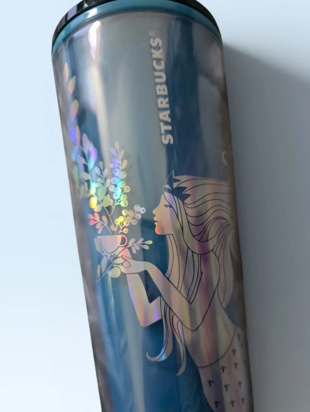 Starbucks Iridescent Blue Mermaid Holographic Tumbler with Teal Colored Straw - Picture 4 of 7